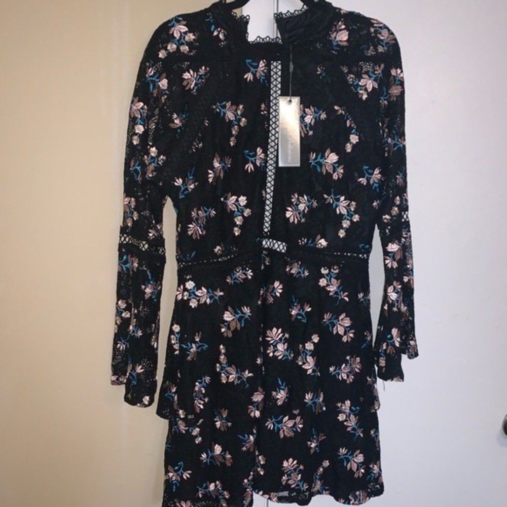 NWT ASOS Black Floral Embroidered Ruffle Skater Dress - Women's Size 12 - Trendy